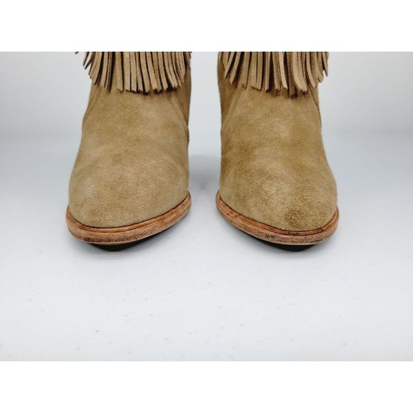 Joie Loren Fringe Suede Tan Ankle Boots - Picture 5 of 11